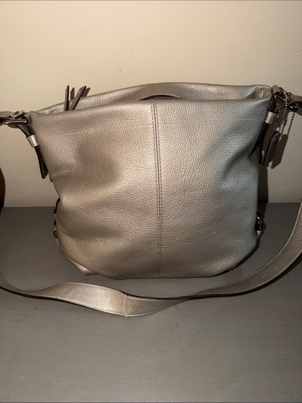 Coach Metallic Silver Pebbled Leather Shoulder Bag